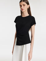Acetate Waist Twist Asymmetric Hem Women Knit Top GOELIA