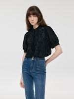 New Chinese-Style Lace Sequins Patchwork Women Blouse GOELIA