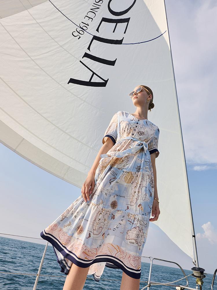 silk map dress 19 Momme Silk Map Print Midi Dress, Multicolored Print / S