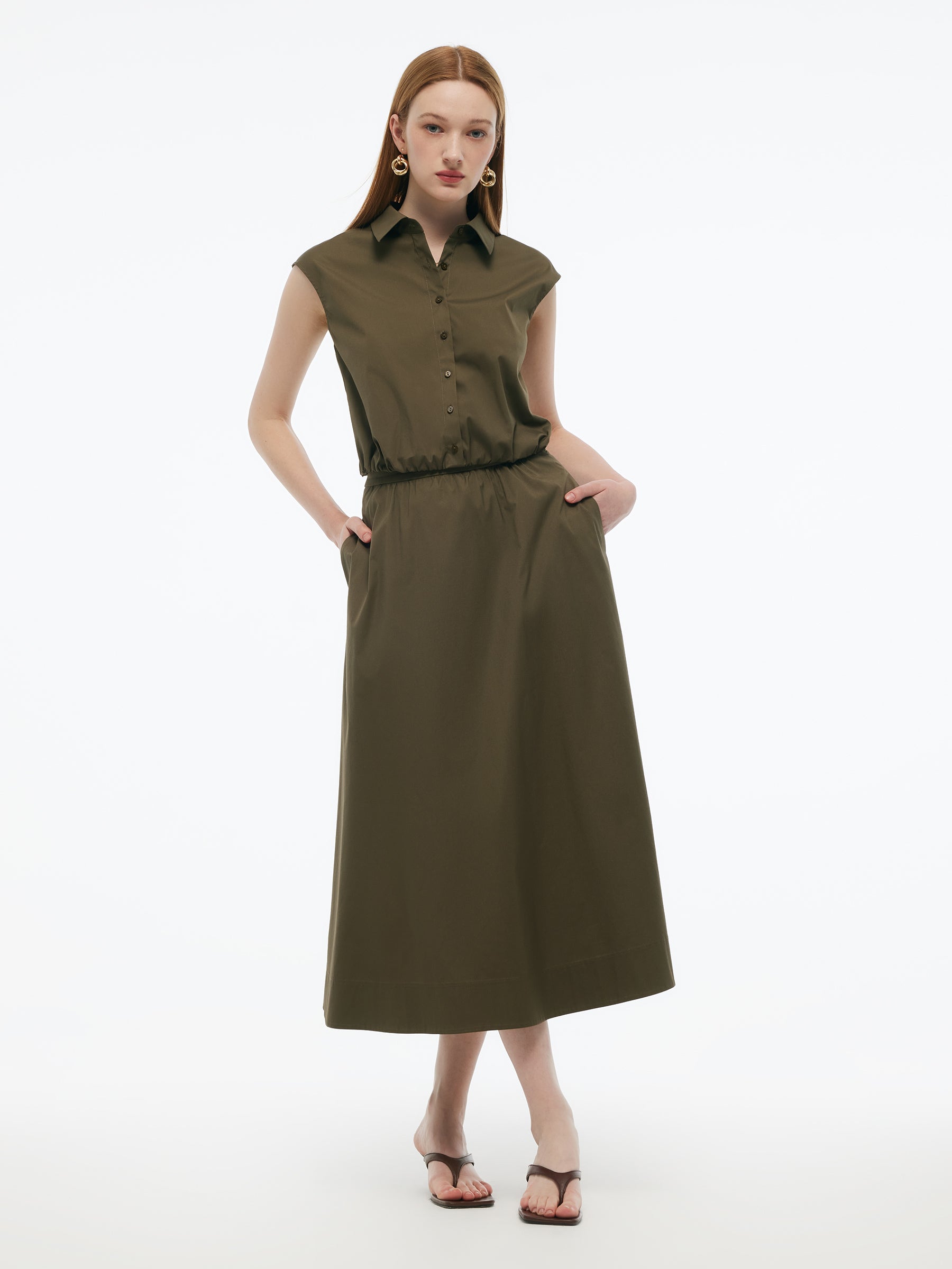 Cap Sleeve Elastic Hem Top And A-Line Skirt Two-Piece Set GOELIA