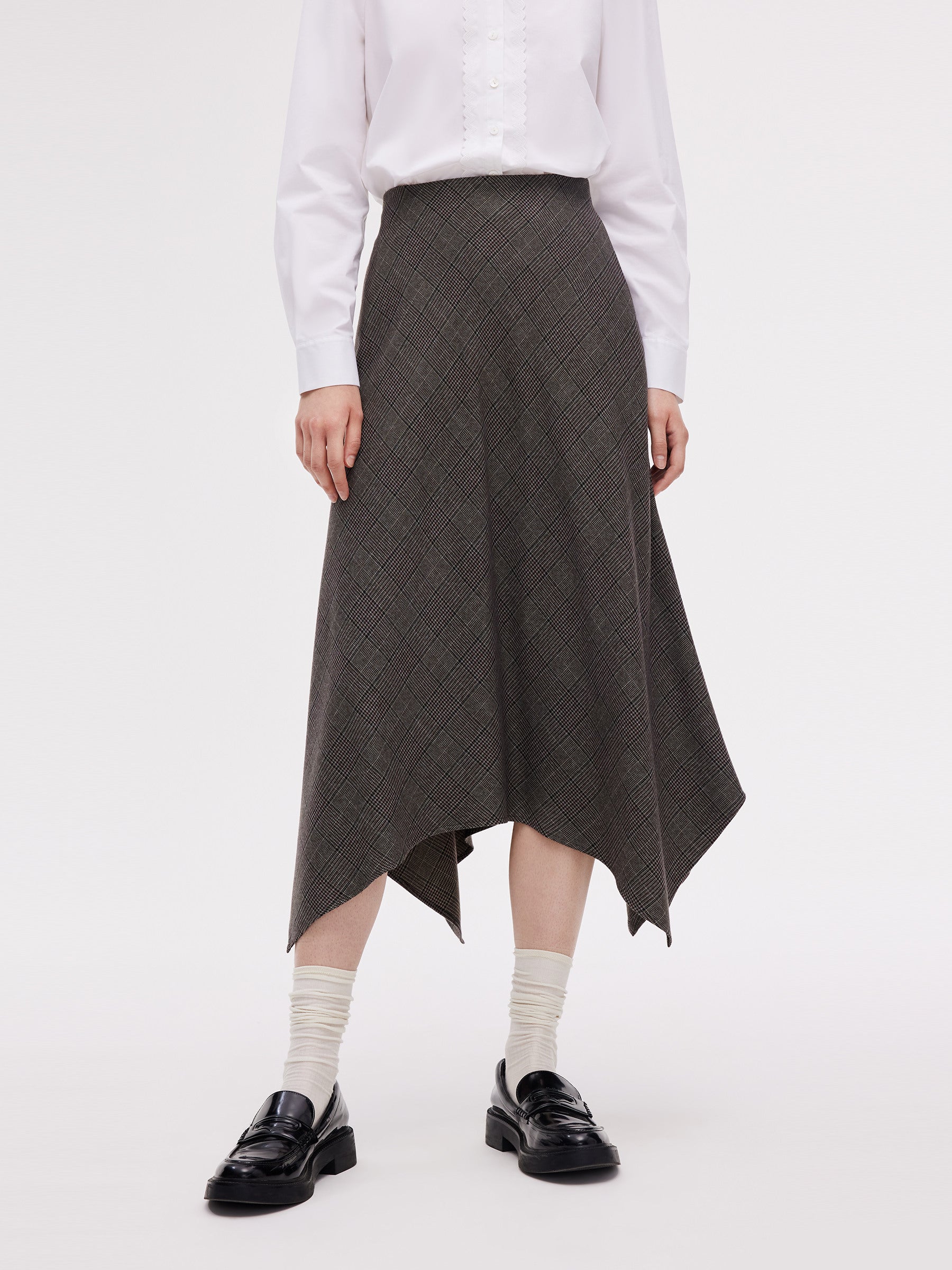 Asymmetric Hem Plaid Women Skirt With Triangle Scarf GOELIA