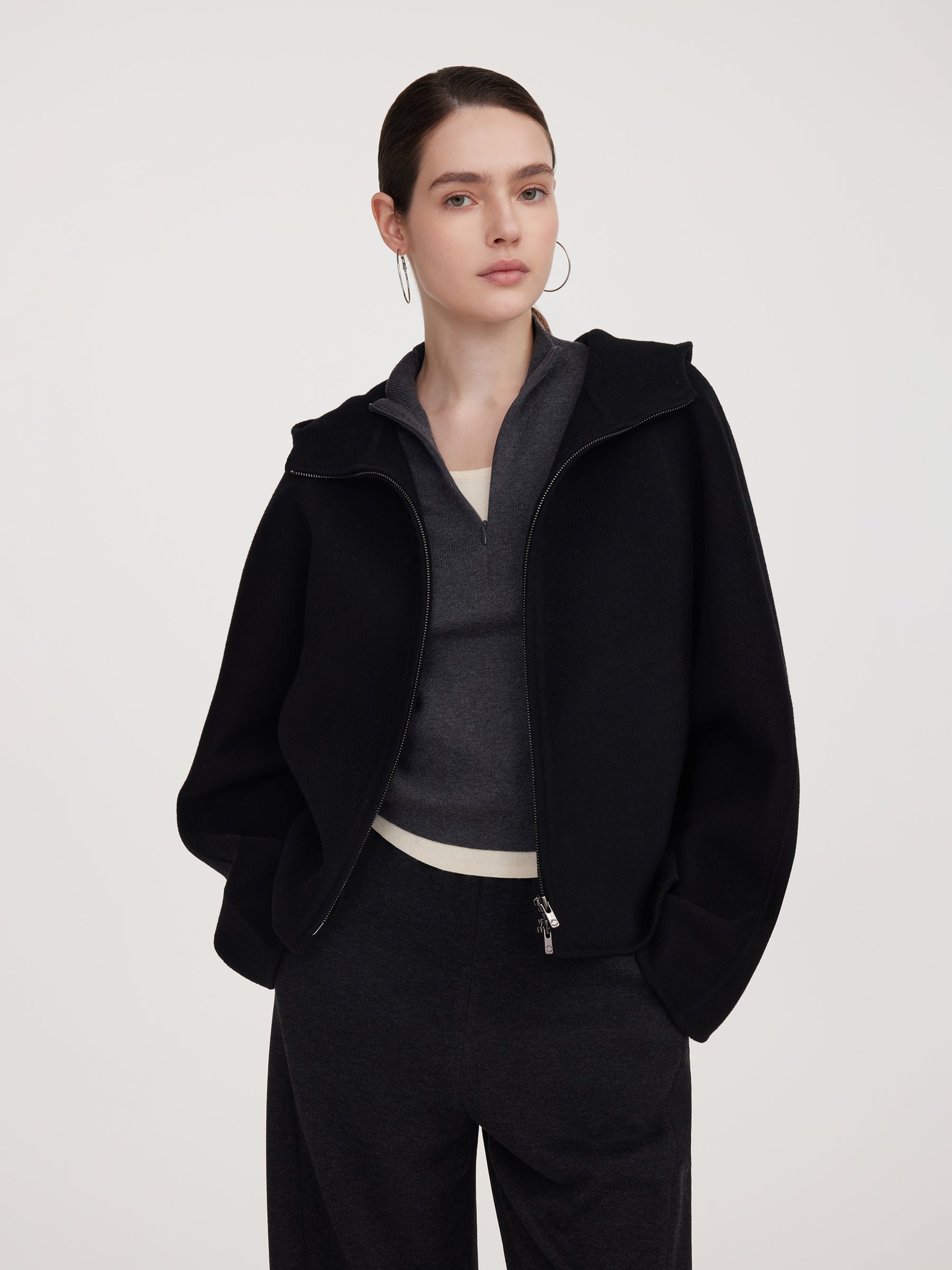 Tencel Wool Blend Double-Faced Hooded Women Jacket GOELIA