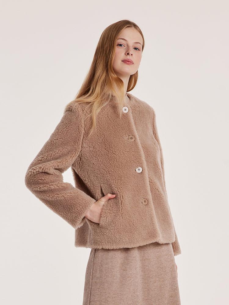 Light Camel Velour Short Coat GOELIA