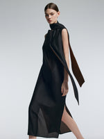 14MM Gambiered Canton Gauze Women Textured Stretch Sleeveless Maxi Dress GOELIA
