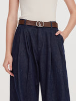 100% Cotton Denim Wide Leg Women Jeans With GO Letter Belt GOELIA
