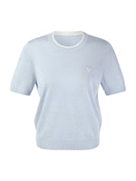 Linen Blend Contrast Round Neck Women Knit Top GOELIA