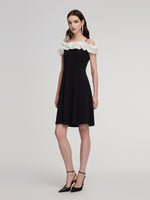 Color Block Ruffle Women Knit Mini Dress With Detachable Straps GOELIA