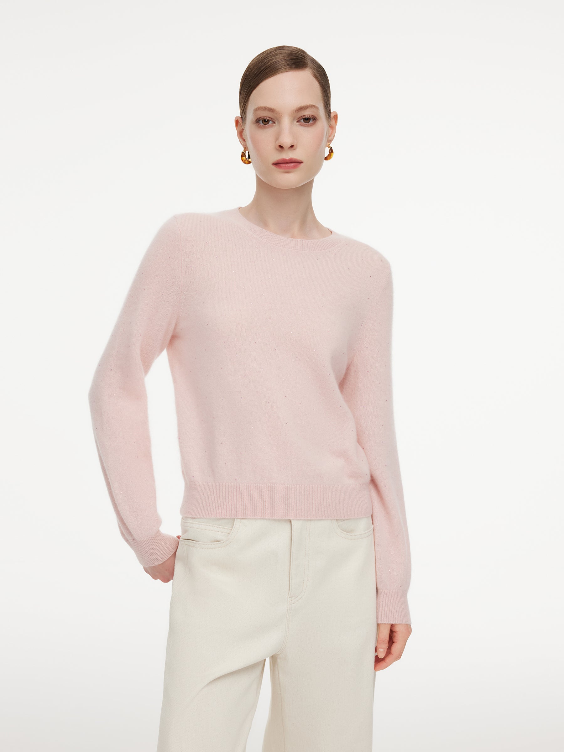 100% Cashmere Rhinestone Women Sweater GOELIA