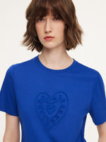 Cotton Blend Round Neck Tape Embroidered Women T-Shirt GOELIA