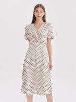 Beige Combo Print V-Neck Twisted Dress GOELIA