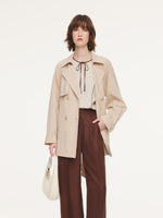 Worsted Wool Blend Women Mid Length Wrap Trench Coat GOELIA