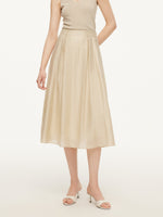 Tencel Acetate Linen Blend Women A-Line Skirt With Belt GOELIA