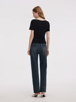 Acetate Blend Asymmetric Neckline Women T-Shirt GOELIA