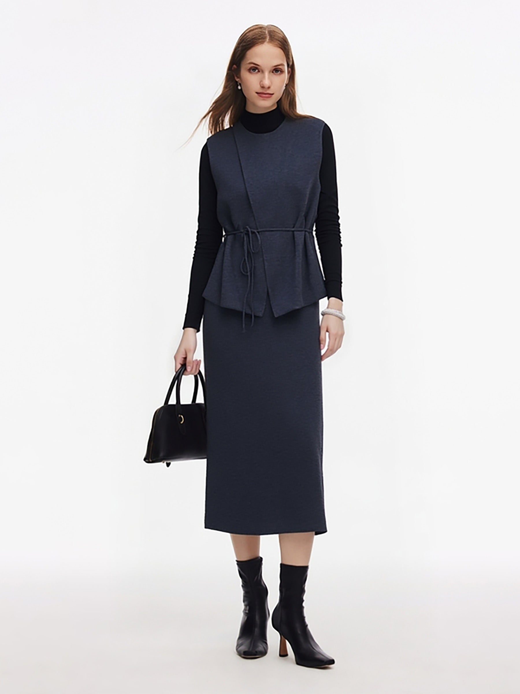 Knit Tank And Skirt And Long Sleeve Top Three-Piece Set GOELIA