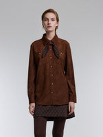 [Preview] Faux Suede Women Shirt With Ribbon GOELIA