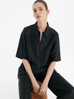 18 Momme Xiang Yun Silk Women Shirt With Zippered Lapel Collar GOELIA