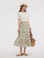 Acetate Blend Floral Print Women Tiered Skirt GOELIA