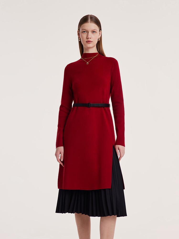 Mock Neck Long Sweater And Wool Pleated Skirt Two-Piece Set GOELIA