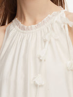 Ruffle Neckline Women Halter Maxi Dress With Floral Ribbon GOELIA