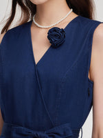 Denim Gathered Waist Sleeveless Women Self-Tie Belt Mini Dress GOELIA