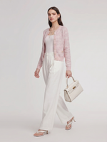 Textured Round Neck Women Stretchy Cardigan GOELIA