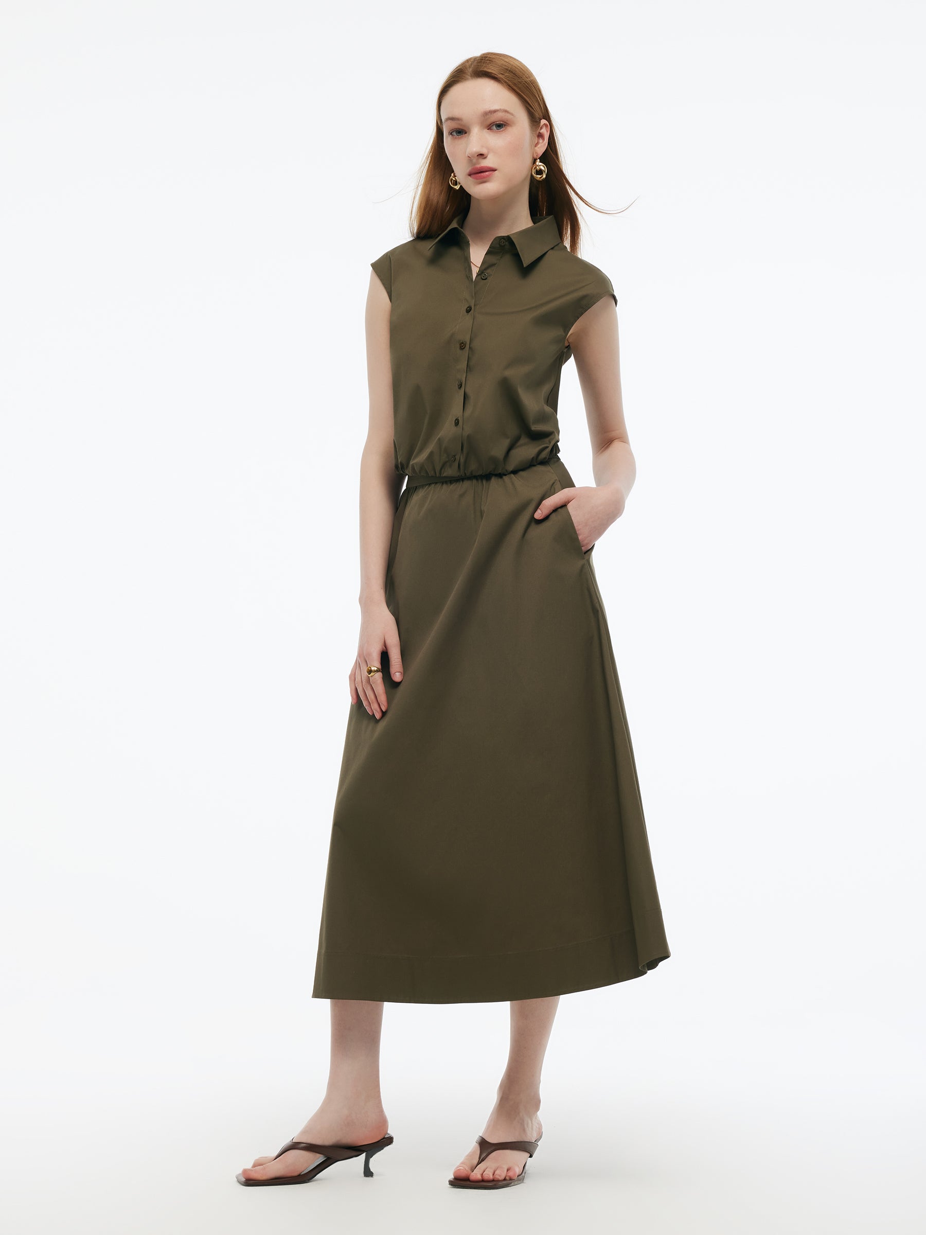 Cap Sleeve Elastic Hem Top And A-Line Skirt Two-Piece Set GOELIA