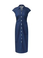 Denim Side Twist Women Cap Sleeve Stretchy Midi Dress GOELIA