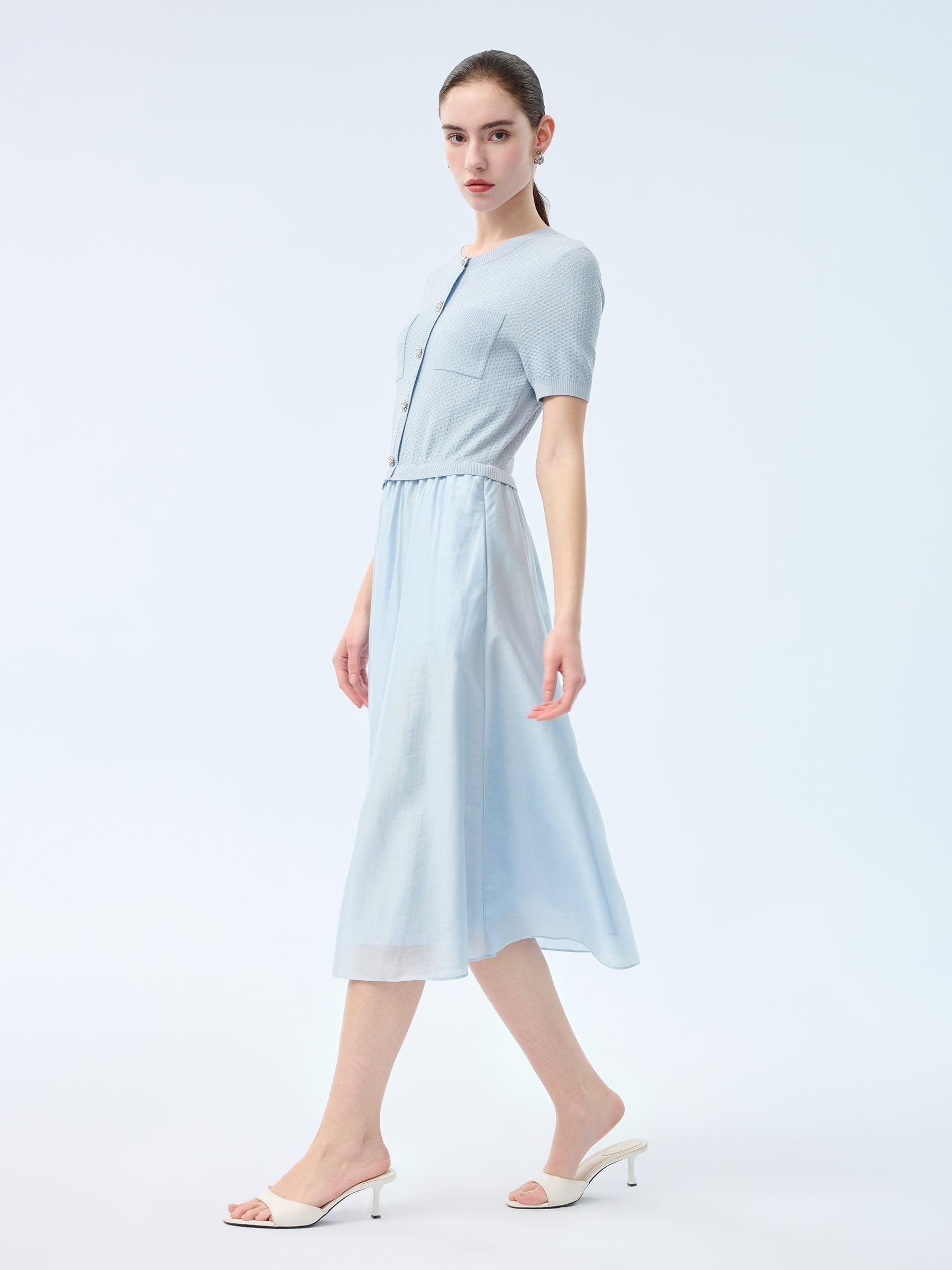 Lyocell Blend Patchwork Women Midi Dress GOELIA