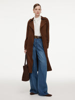 Faux Suede Straight Fit Women Belted Trench Coat GOELIA