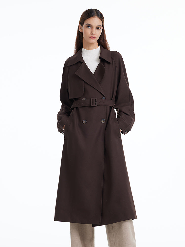 Brown Worsted Trench Coat GOELIA