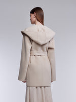 [Preview] Cashmere Wool Blend Women Hooded Wrap Coat GOELIA