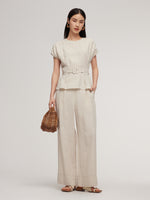 100% Linen Blouse And Pants Two-Piece Set GOELIA