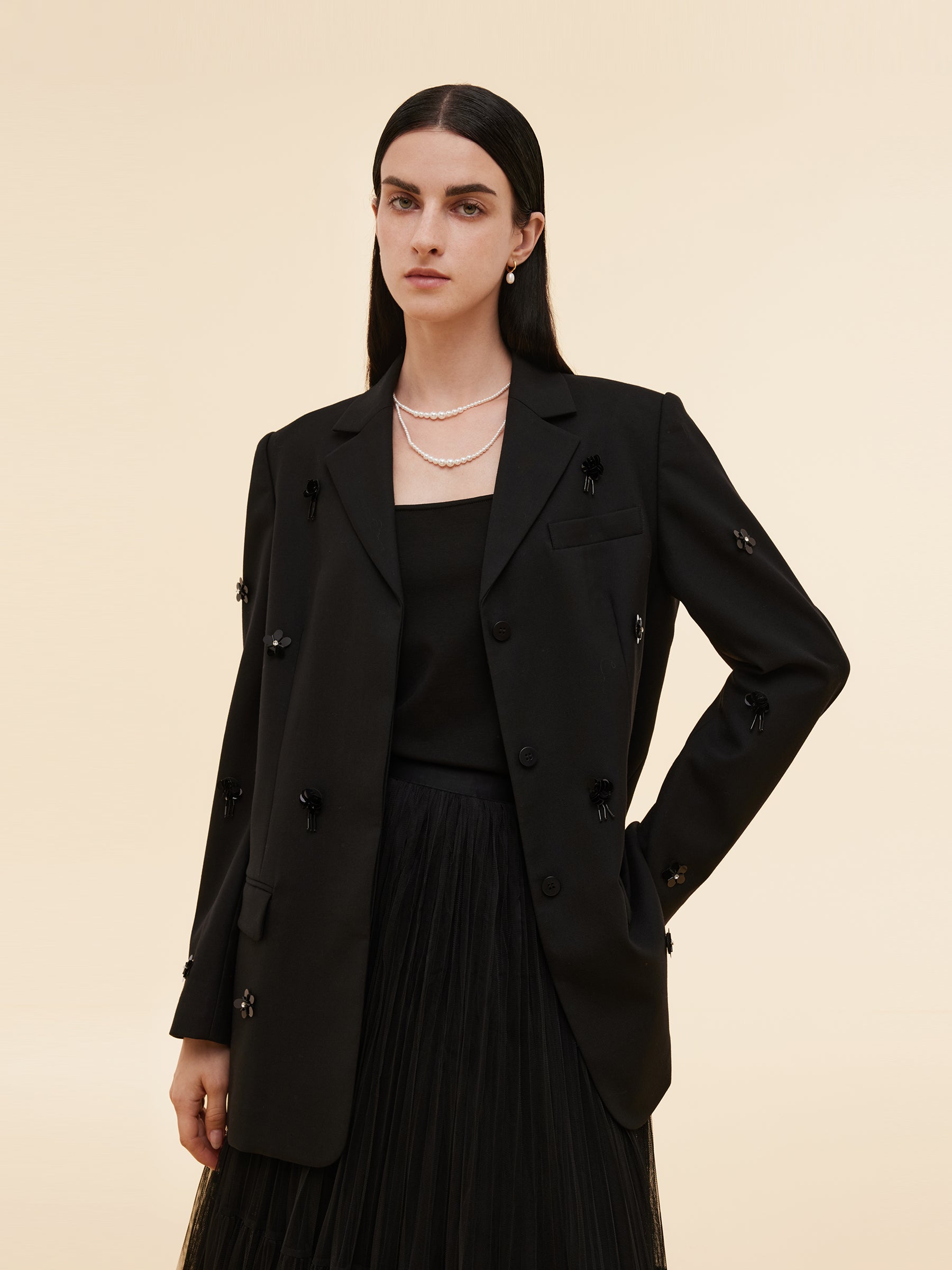 [Preview] 100% Worsted Wool Women Beaded Blazer GOELIA