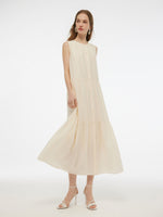 Acetate Blend Loose Fit Women A-Line Maxi Vest Dress With Belt GOELIA