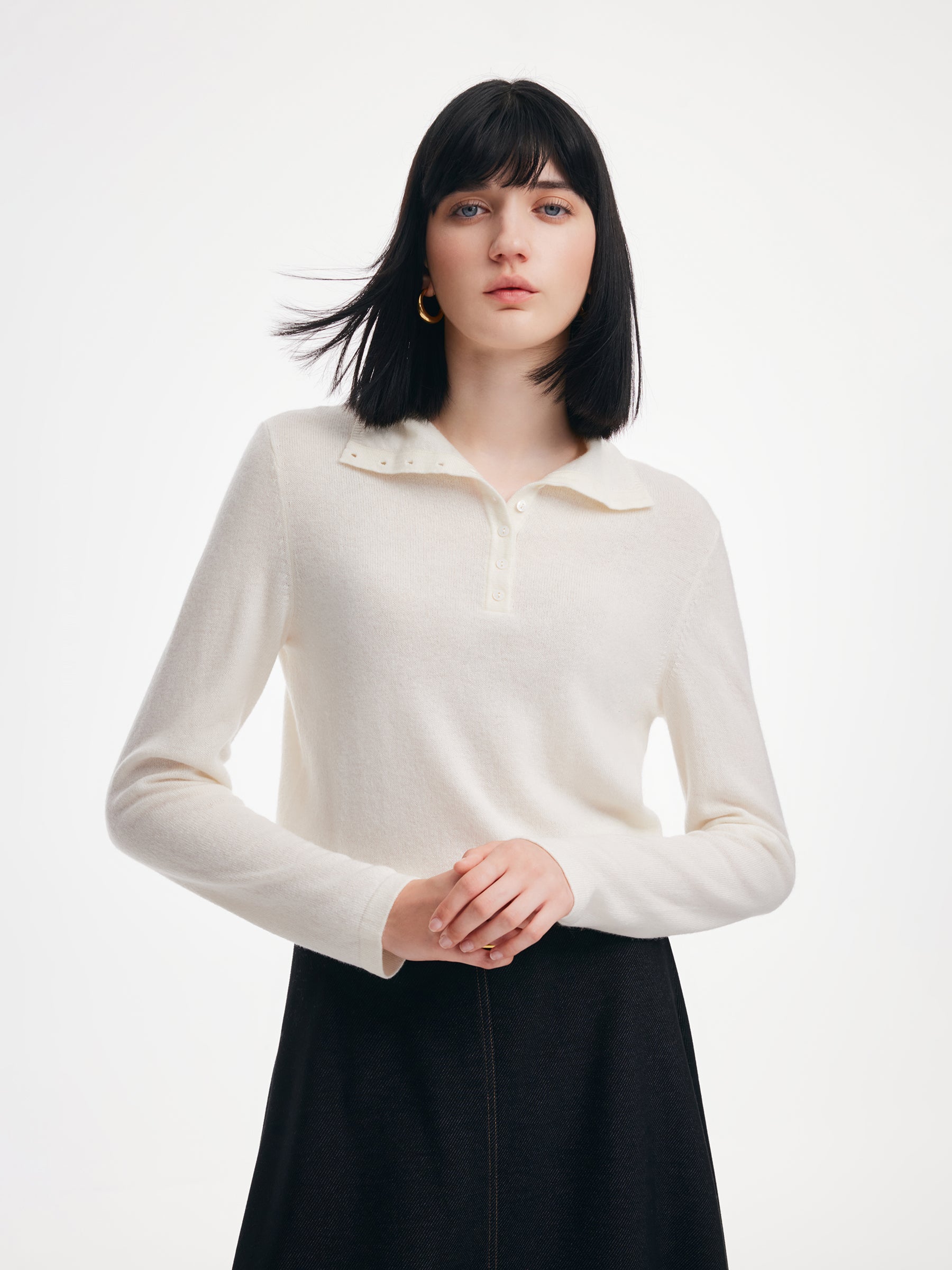 [Preview] Cashmere Wool Blend Convertible High Neck Women Sweater GOELIA