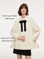 100% Wool Women Coat With Detachable Bowknot GOELIA