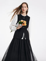 Shirt And Vest And Tulle Skirt With Belt Three-Piece Set GOELIA