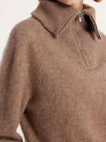 Pure Cashmere Zippered Lapel Women Sweater GOELIA