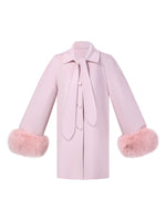 [Preview] Tencel Wool Tie-Neck Women Coat With Detachable Fur Cuffs GOELIA