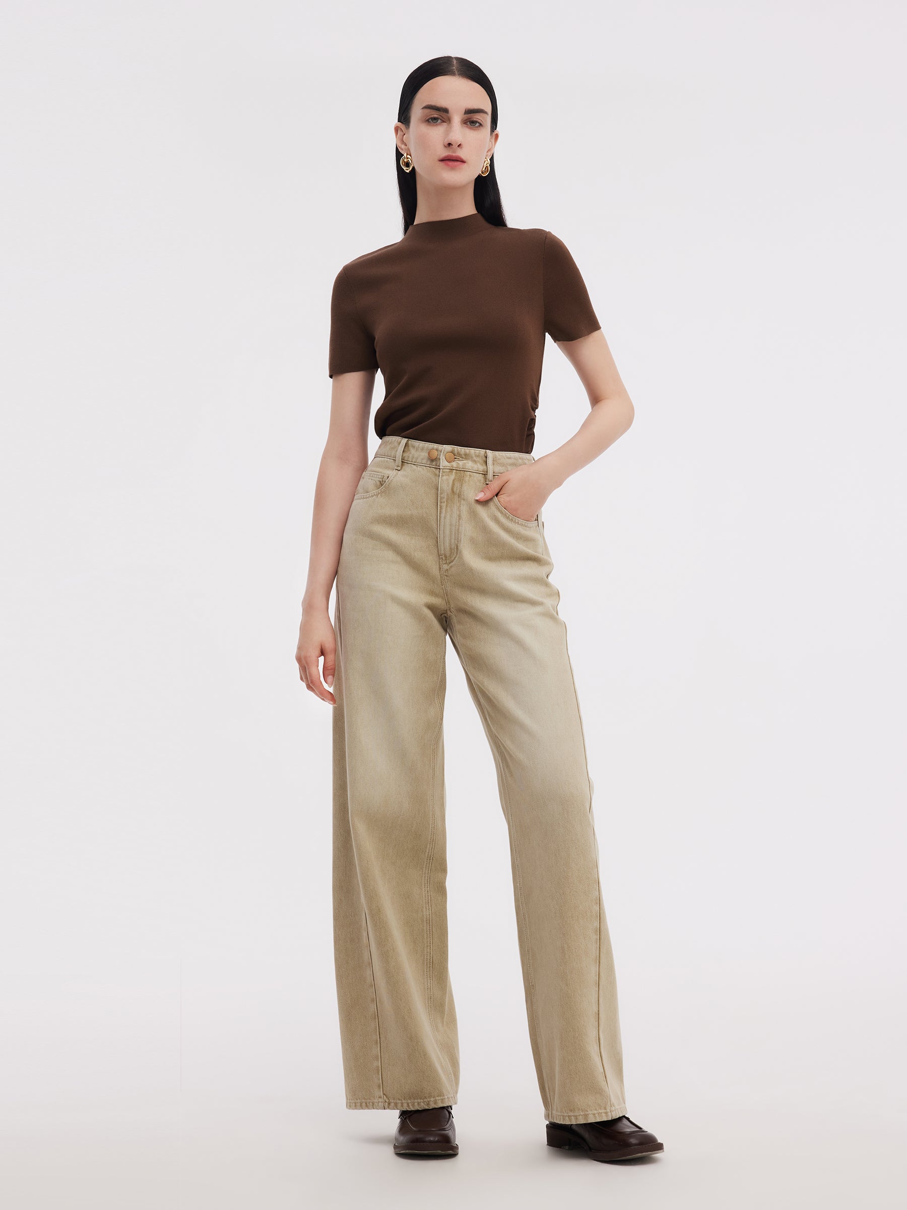 100% Cotton Denim Women Adjustable Waist Jeans GOELIA