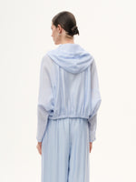 Tencel Acetate Linen Blend Women Zip-Up Hooded Cropped Jacket GOELIA