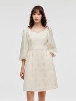 Lantern Sleeve Patchwork Jacquard Women Mini Dress GOELIA