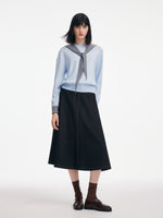 Tencel Wool Blend Women Knit Top With Detachable Stripe Hood GOELIA