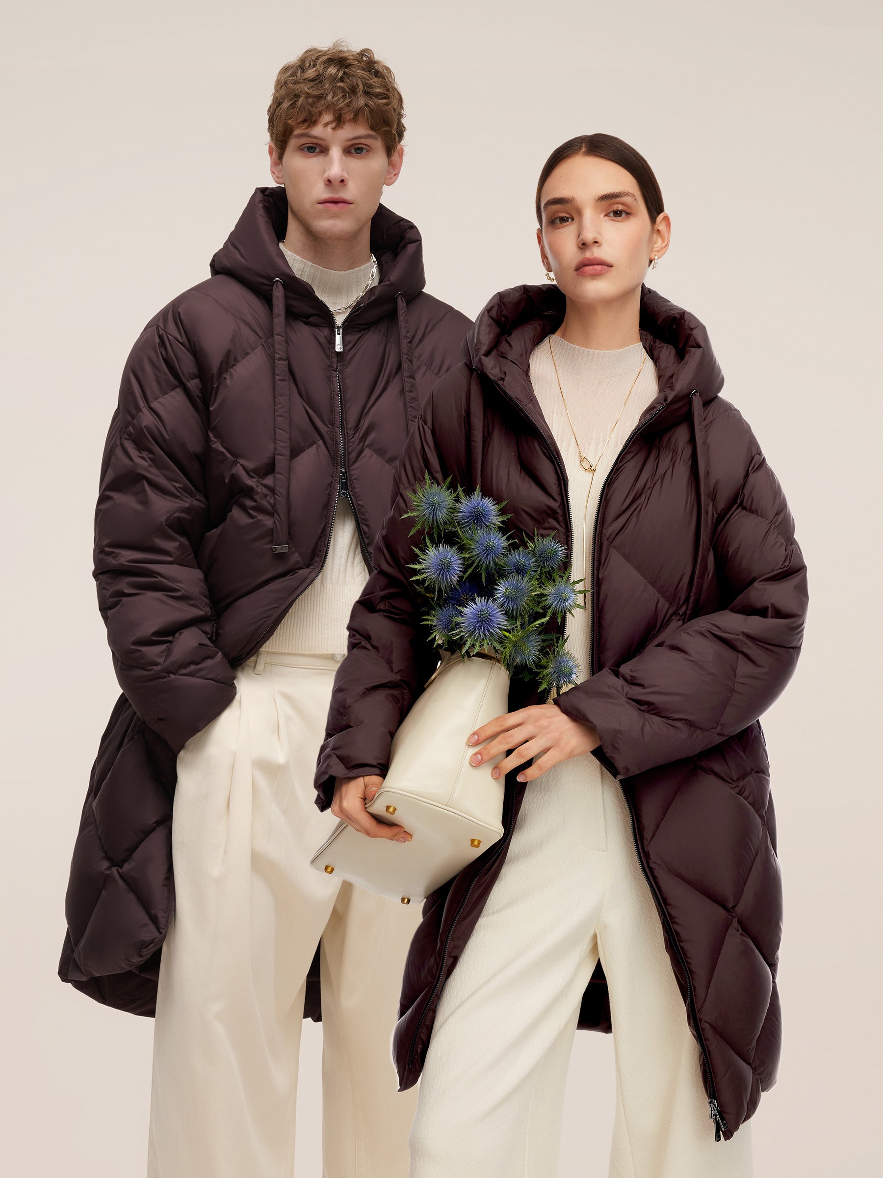 Diamond Quilted Hooded Unisex Long Goose Down Coat GOELIA