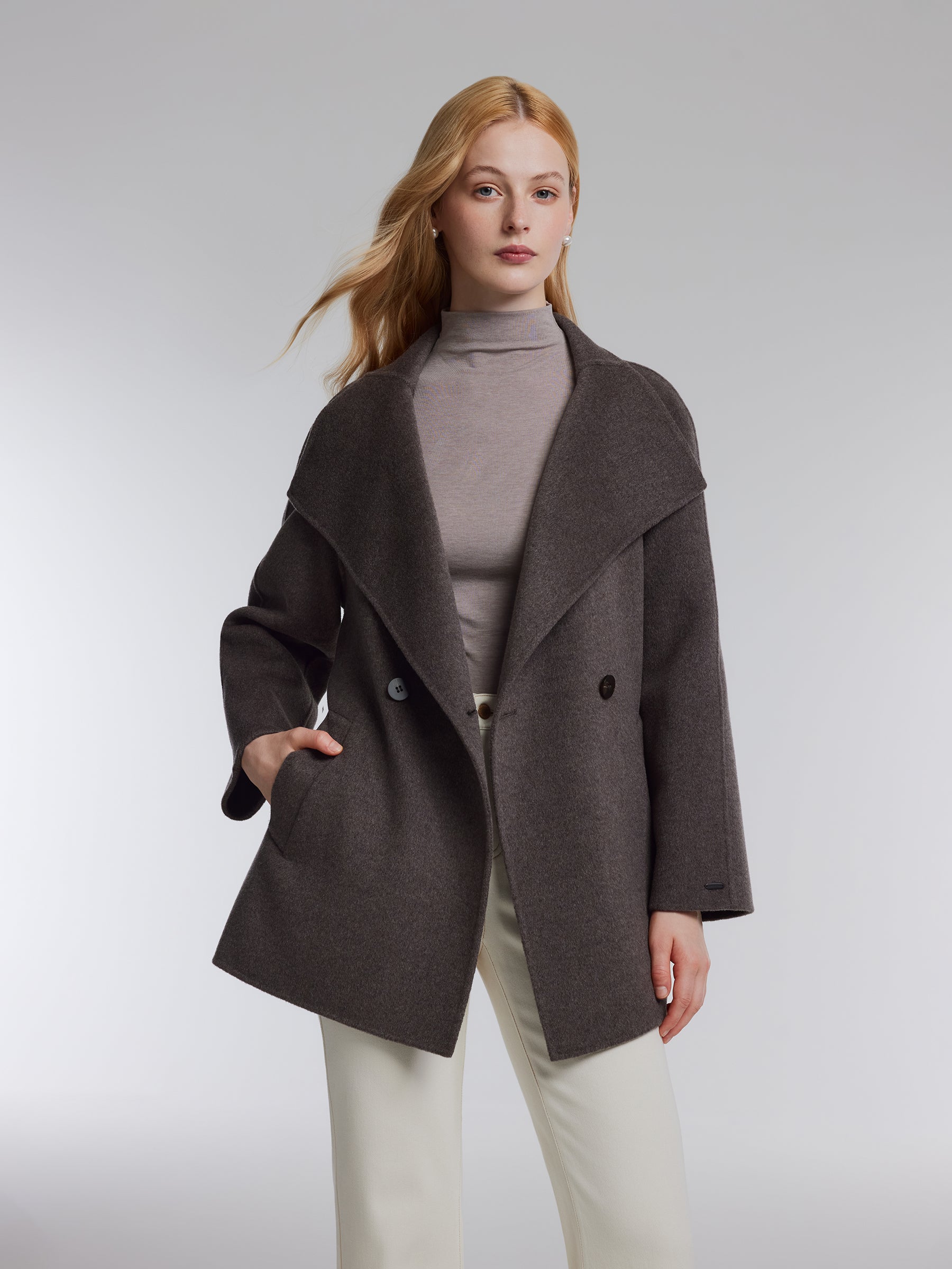 [Preview] Wool Cashmere Blend Double-Faced Women Wrap Coat GOELIA