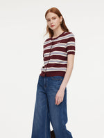 Tencel Blend Multicolored Stripe Letter Embroidered Women Cardigan GOELIA