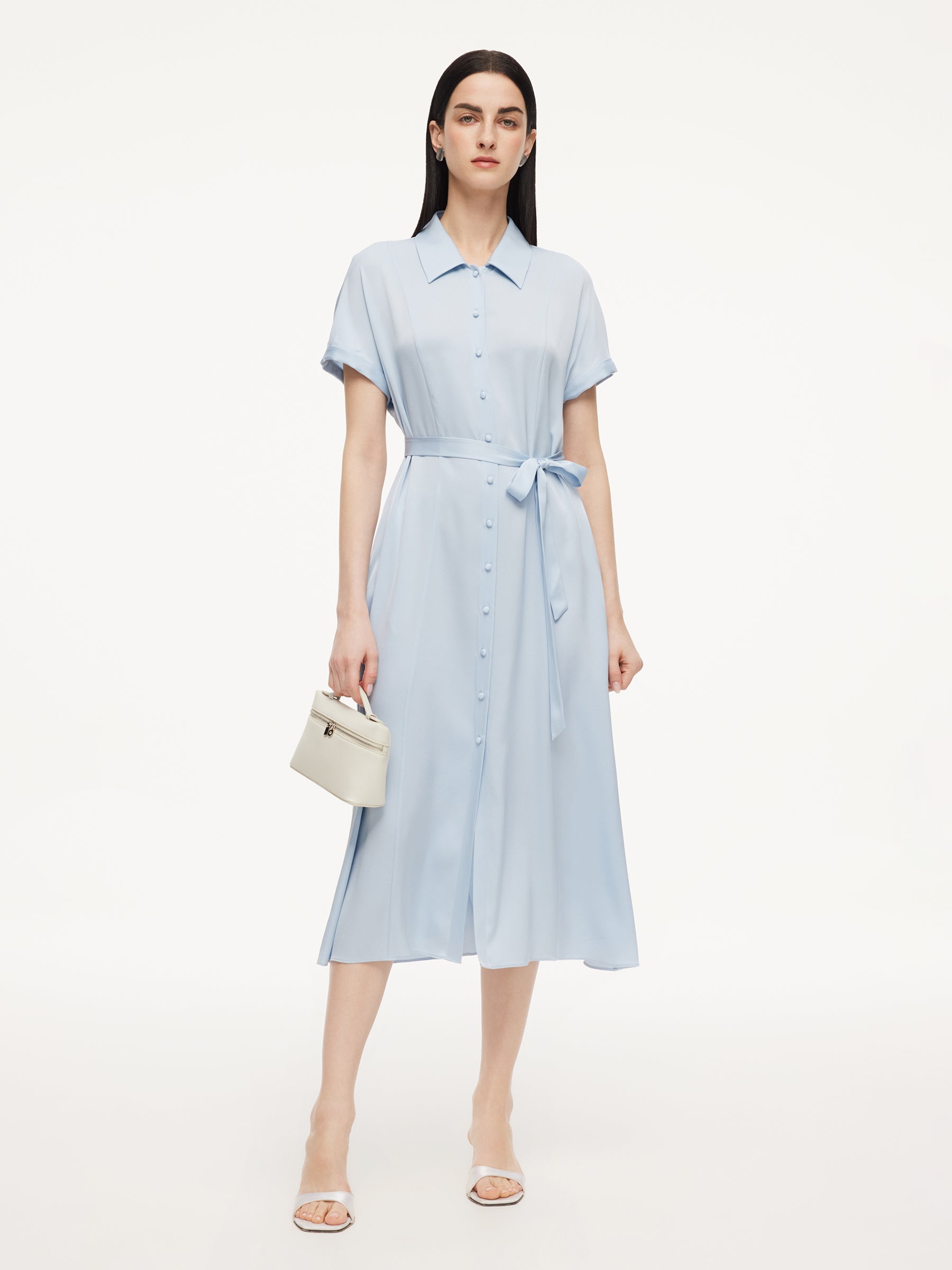 22MM Mulberry Silk Women Maxi Shirt Dress GOELIA