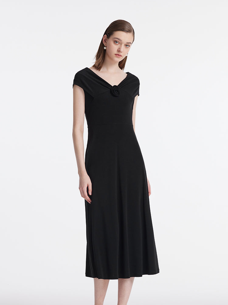 100% Acetate Adjustable Waist Women Midi Dress