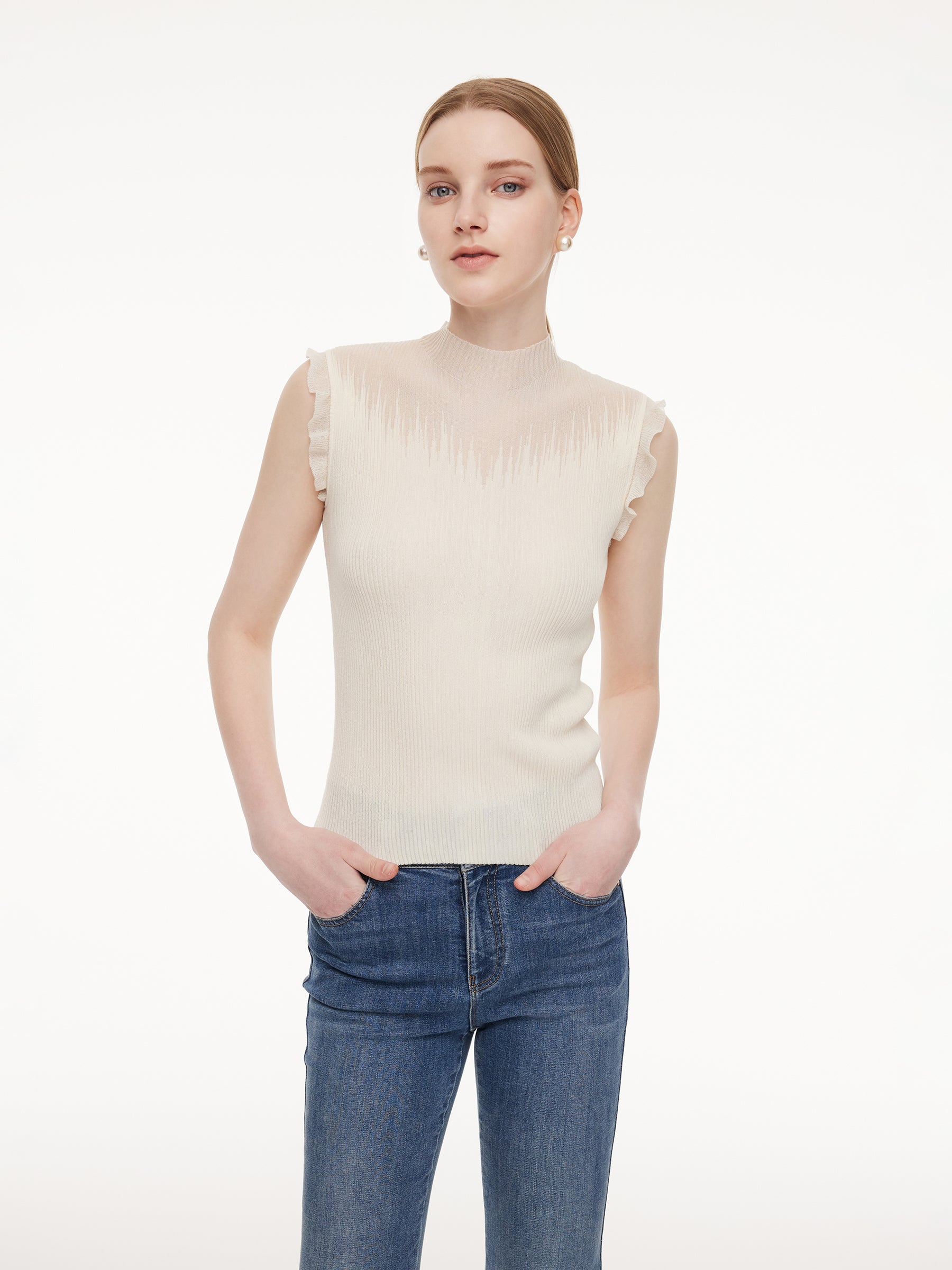 Ruffle Cuff Women Knit Tank Top GOELIA