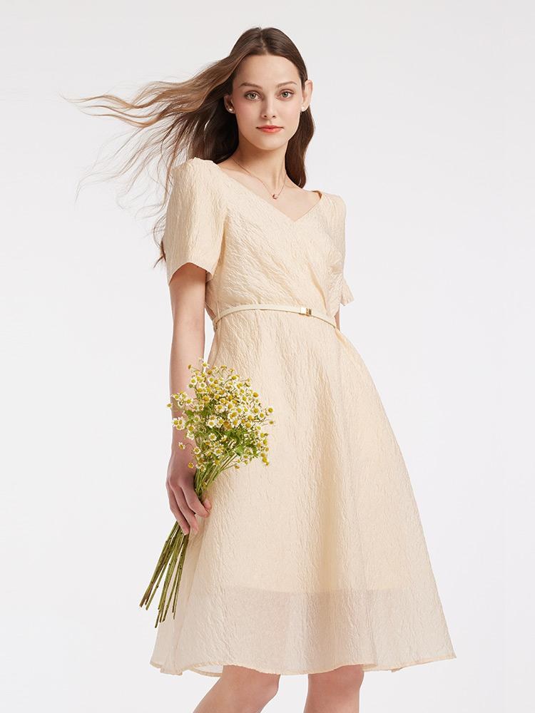 V-neck A-Line Jacquard Midi Dress GOELIA